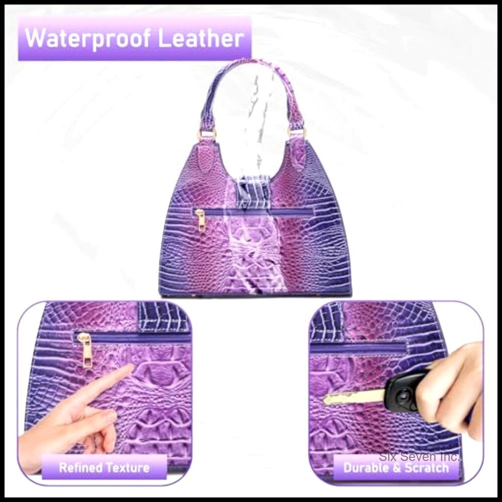 Crocodile Embossed Leather Tote Satchel Purse Classy Zipper Crossbody Bag - Picture 6 of 7